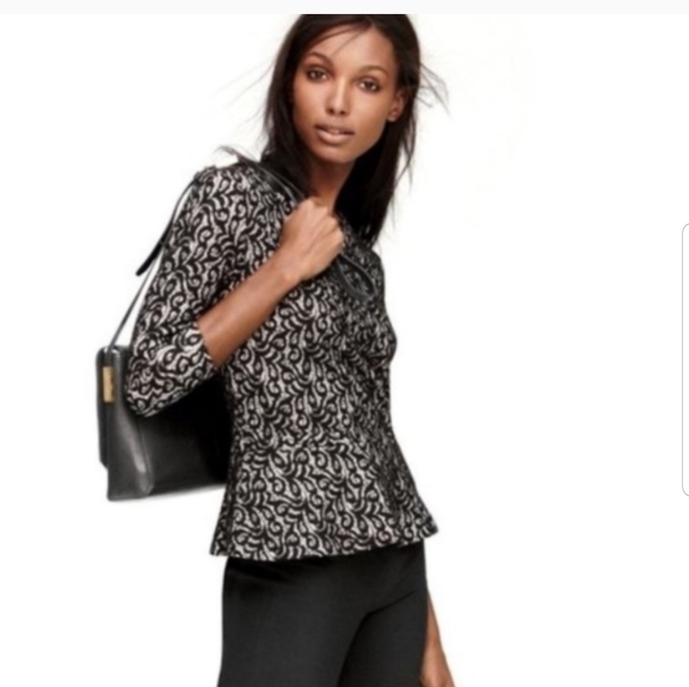 J. Crew Lace Peplum Black and White Top